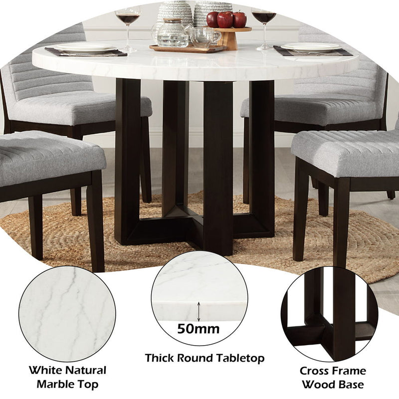 Edwyn - Round Dining Table - White Natural Marble Top & Espresso - R&R Furniture Gallery (Fountain Valley, CA)