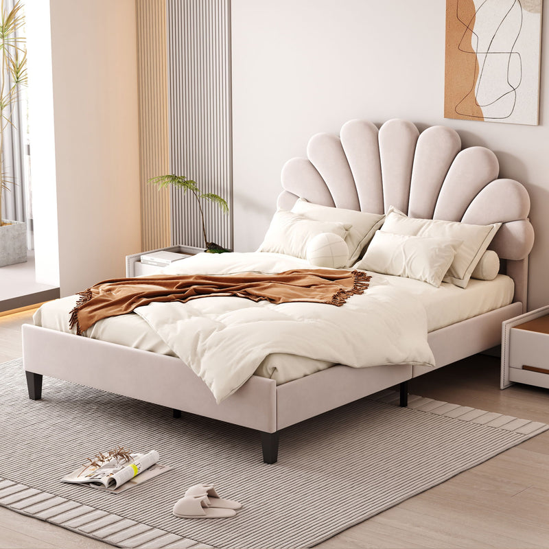 Upholstered Platform Bed With Flower Pattern Headboard - R&R Furniture Gallery (Fountain Valley, CA)
