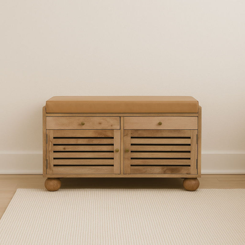 Shutter Shoe Rack With 2 Drawers - Beige - R&R Furniture Gallery (Fountain Valley, CA)