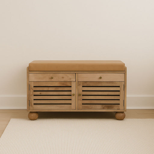 Shutter Shoe Rack With 2 Drawers - Beige - R&R Furniture Gallery (Fountain Valley, CA)