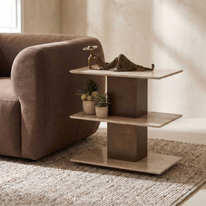Travertini - 3 Tiered Accent Table - Bronze / Beige
