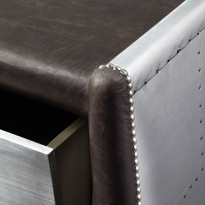 Brancaster - Executive Writing Desk - Distress Chocolate Top Grain Leather & Aluminum - R&R Furniture Gallery (Fountain Valley, CA)