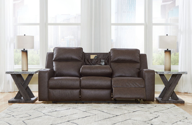 Lavenhorne - Rec Sofa W/Drop Down Table - Granite - R&R Furniture Gallery (Fountain Valley, CA)