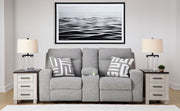 Biscoe - Power Reclining Loveseat With Console /Adj Headrest - Pewter - R&R Furniture Gallery (Fountain Valley, CA)