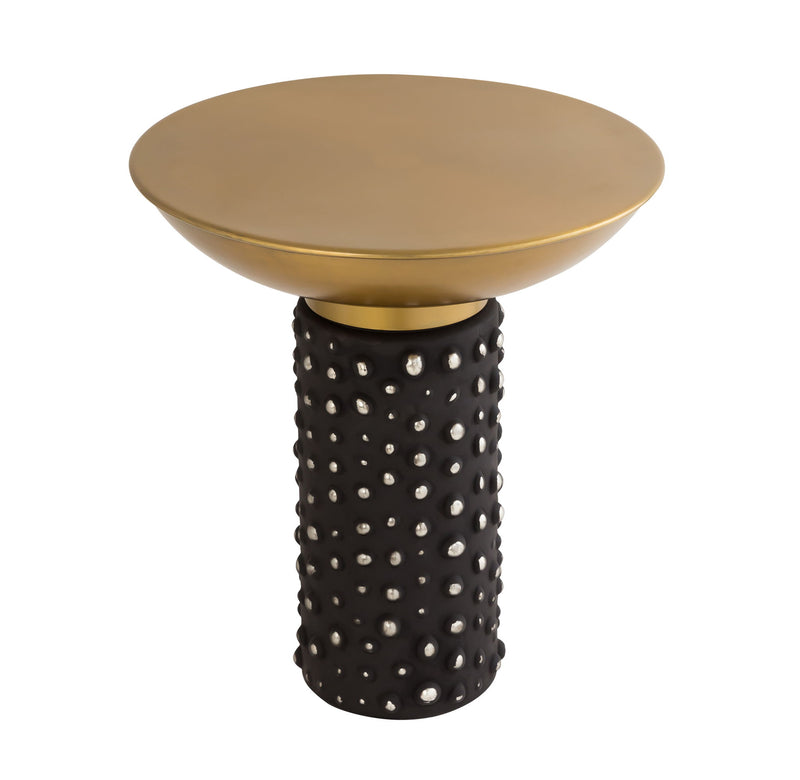 TOV Furniture Blaze side table with glass top and brass legs, featuring a light brown finish, modern accent piece.