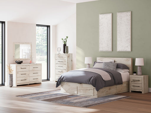 Benchcraft Lawroy 8+ Piece Storage Bedroom Set with beds, dressers, and nightstands arranged in a modern bedroom scene.