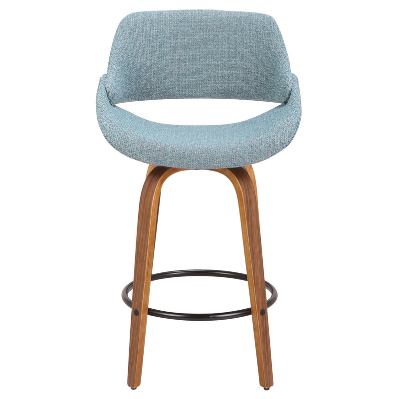 Lumi Source Fabrico mid-century modern counter stool with wooden legs and cushioned seat at 24-27 inch height.