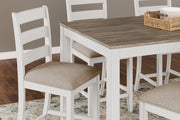 Skempton - Counter Height Dining Table and Bar Stools (Set of 7) - White / Light Brown - R&R Furniture Gallery (Fountain Valley, CA)