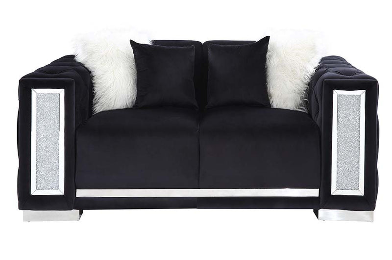 Trislar - Loveseat With 4 Pillows (Same 52526) - Black Velvet - R&R Furniture Gallery (Fountain Valley, CA)