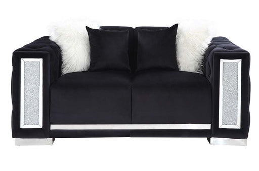 Trislar - Loveseat With 4 Pillows (Same 52526) - Black Velvet - R&R Furniture Gallery (Fountain Valley, CA)
