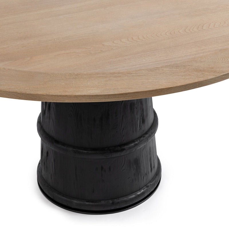 Lunen 55-inch round dining table by Classic Home with soft reef noir finish, showcasing a modern design and smooth surface.