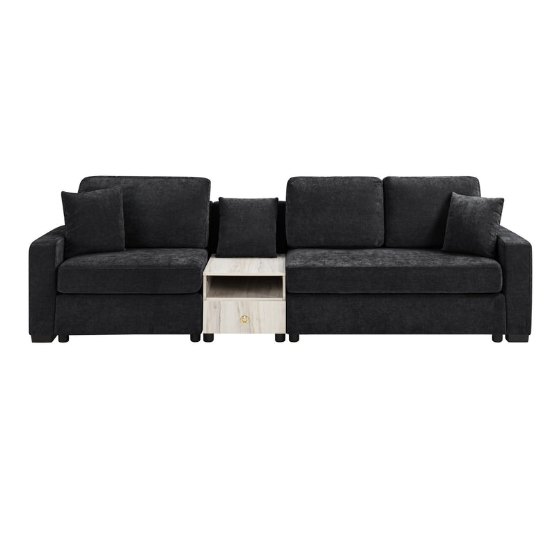 Noble House modular stationary sofa with storage armrest and center console, featuring plush cushions and modern design.