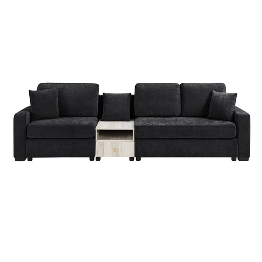 Noble House modular stationary sofa with storage armrest and center console, featuring plush cushions and modern design.