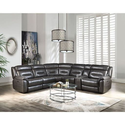 Imogen - Power Motion Sectional Sofa With USB - Gray Leather-Aire - R&R Furniture Gallery (Fountain Valley, CA)