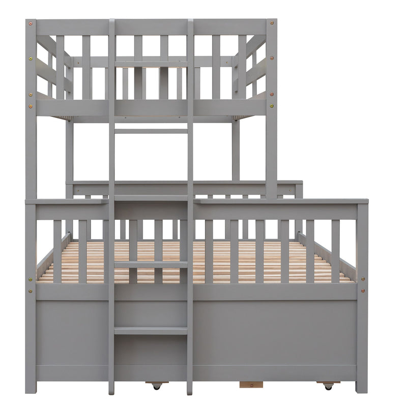 DreamHaus bunk bed with twin size trundle and built-in drawers, featuring sturdy wood construction and modern design.
