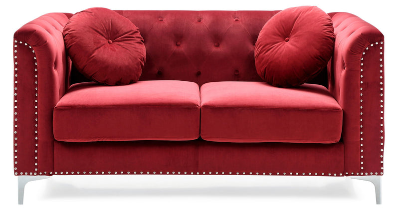 Glory Furniture stylish sloped arm loveseat in neutral fabric with plush cushions, perfect for a cozy living room setting