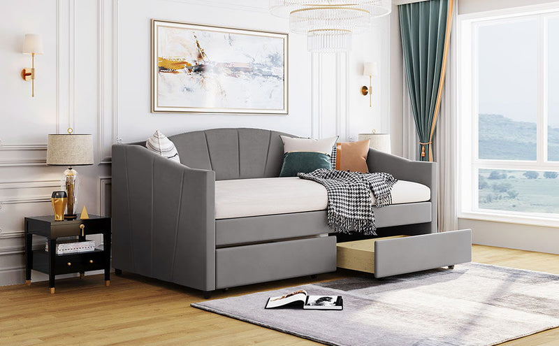 Upholstered Daybed With Two Drawers And Wood Slat - R&R Furniture Gallery (Fountain Valley, CA)