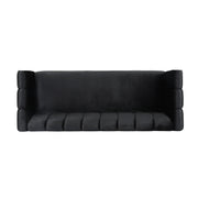 Noble House Miranda modern glam 3 seater stationary sofa with plush cushions and sleek design, in a stylish living room setting.
