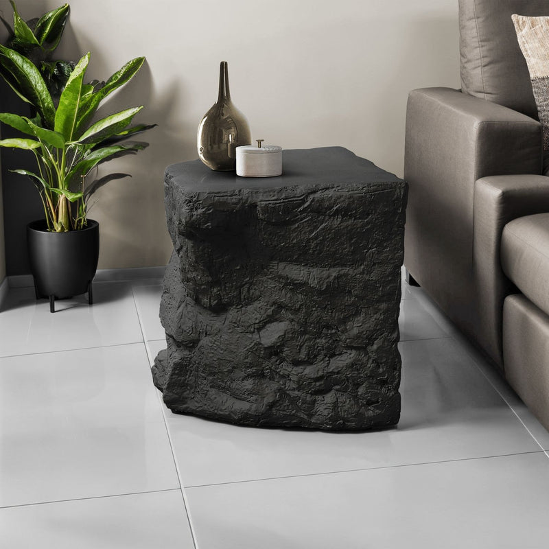 Black 8th Street indoor-outdoor accent table with sleek design, perfect for living rooms or patio spaces.