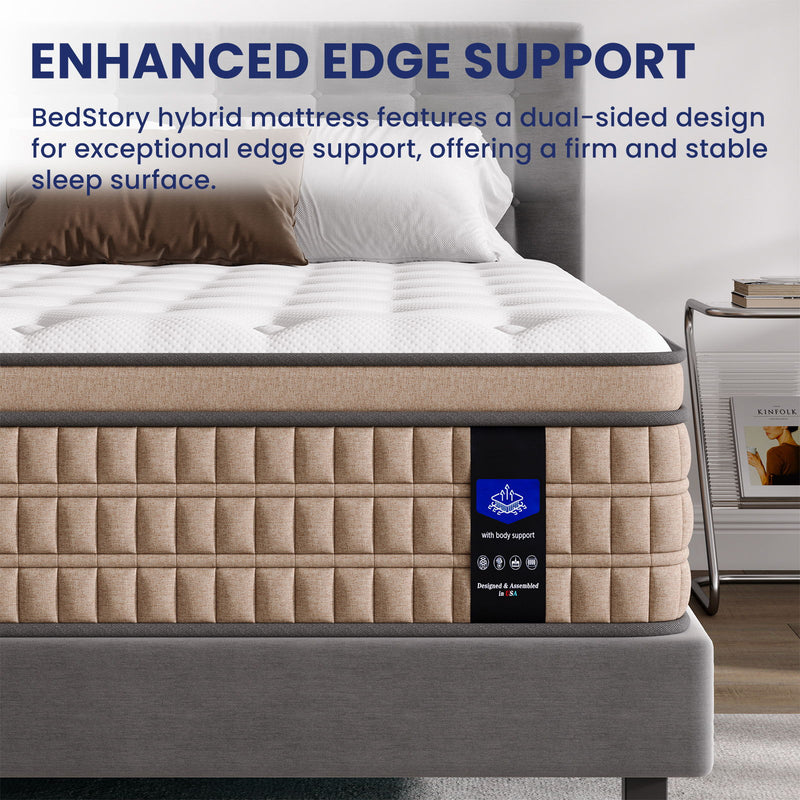 14" King Mattress Hotel Collection Hybrid Mattress With Gel Memory Foam & Pocket Springs - Brown / White - R&R Furniture Gallery (Fountain Valley, CA)