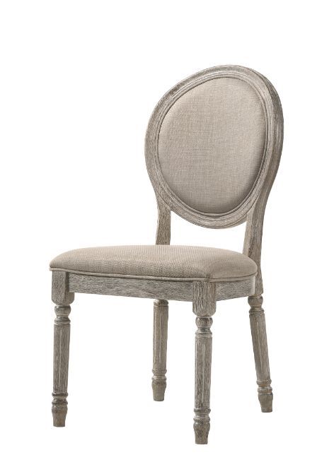 Faustine - Side Chair (Set of 2) - Tan Fabric & Salvaged Light Oak - R&R Furniture Gallery (Fountain Valley, CA)