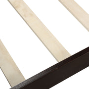 DreamHaus platform bed frame with wooden slats, sleigh-style headboard and footboard, sturdy mattress foundation for a modern bedroom