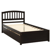 DreamHaus platform storage bed frame with wooden finish, two built-in drawers, and a matching headboard for bedroom organization.