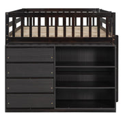 DreamHaus bunk bed with four drawers and three shelves, featuring a sturdy wooden frame and space-saving design.