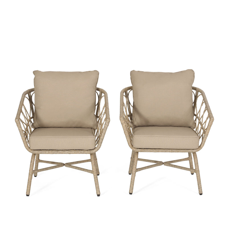 Bruce - Outdoor Club Chair Set With Water Resistant Cushions Rattan And Iron - Brown - R&R Furniture Gallery (Fountain Valley, CA)