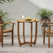 Outdoor Circular Wood Bistro Table With Curved Legs And Slat Panel Table Top - Teak - R&R Furniture Gallery (Fountain Valley, CA)