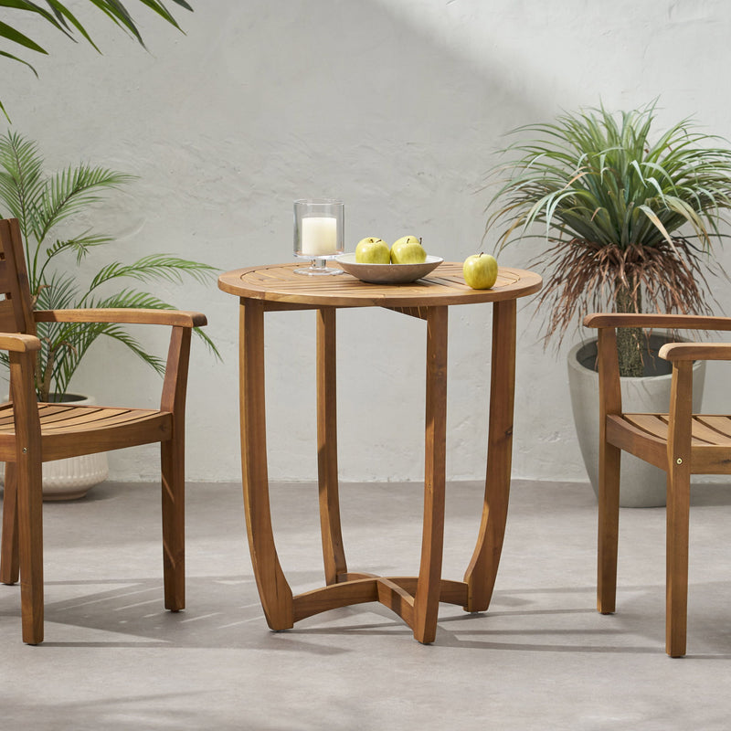 Outdoor Circular Wood Bistro Table With Curved Legs And Slat Panel Table Top - Teak - R&R Furniture Gallery (Fountain Valley, CA)