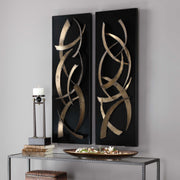 Uttermost Brushstrokes metal wall art set of 2 in black, modern abstract wall decor with textured, artistic design.