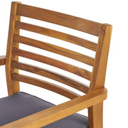 Set of two outdoor dining chairs with slat back design and acacia wood frames in gray and teak finish by Noble House