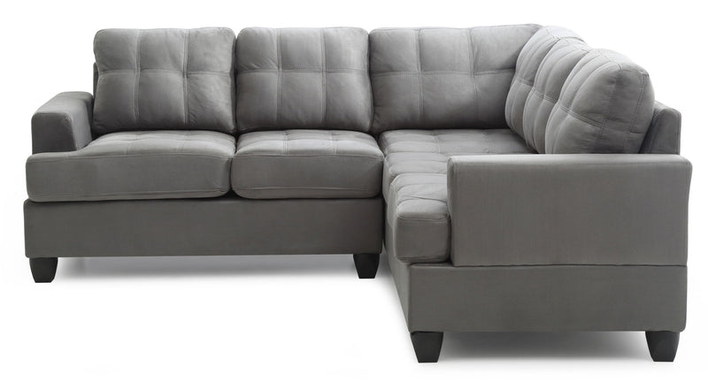 Glory Furniture Sandridge stationary sectional with plush cushions and fabric upholstery, shown in a modern living room setting.