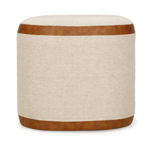 Huche - Cotton Jute and Vegan Leather Oval Ottoman - Natural