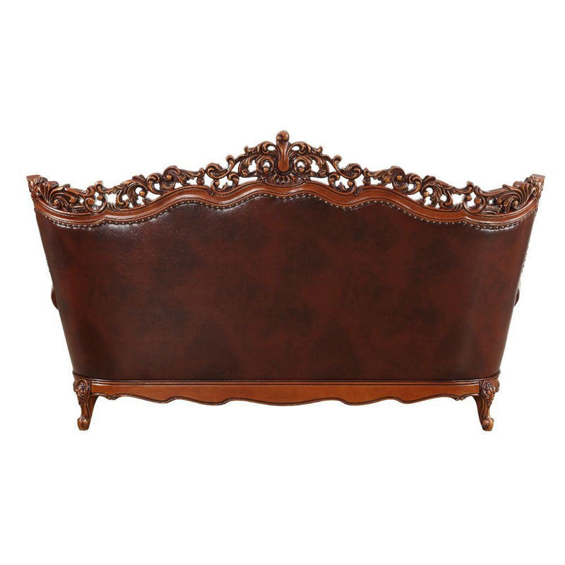 Eustoma - Sofa - Cherry Top Grain Leather Match & Walnut - R&R Furniture Gallery (Fountain Valley, CA)