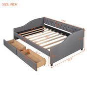 DreamHaus upholstered daybed with two drawers and wood slat support, showcasing a modern storage bed with plush fabric upholstery.