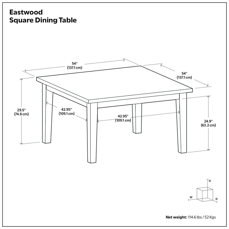 Eastwood Square Dining Table by Simpli-Home in Java Brown with a smooth wooden surface and sturdy legs.