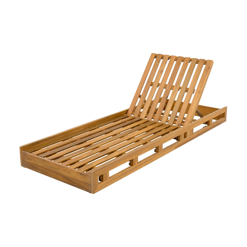 Premium Acacia Wood Lounge Chaise Set With Water Resistant Cushions, Adjustable Recline - Cream / Teak - R&R Furniture Gallery (Fountain Valley, CA)