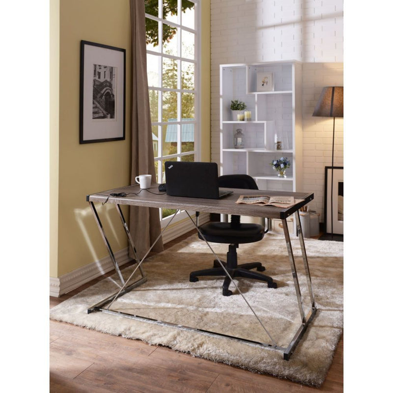 Finis - Writing Desk With USB - Weathered Oak & Chrome - R&R Furniture Gallery (Fountain Valley, CA)