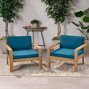 Antoine - Outdoor Acacia Wood Club Chairs With Cushions, (Set of 2) - R&R Furniture Gallery (Fountain Valley, CA)
