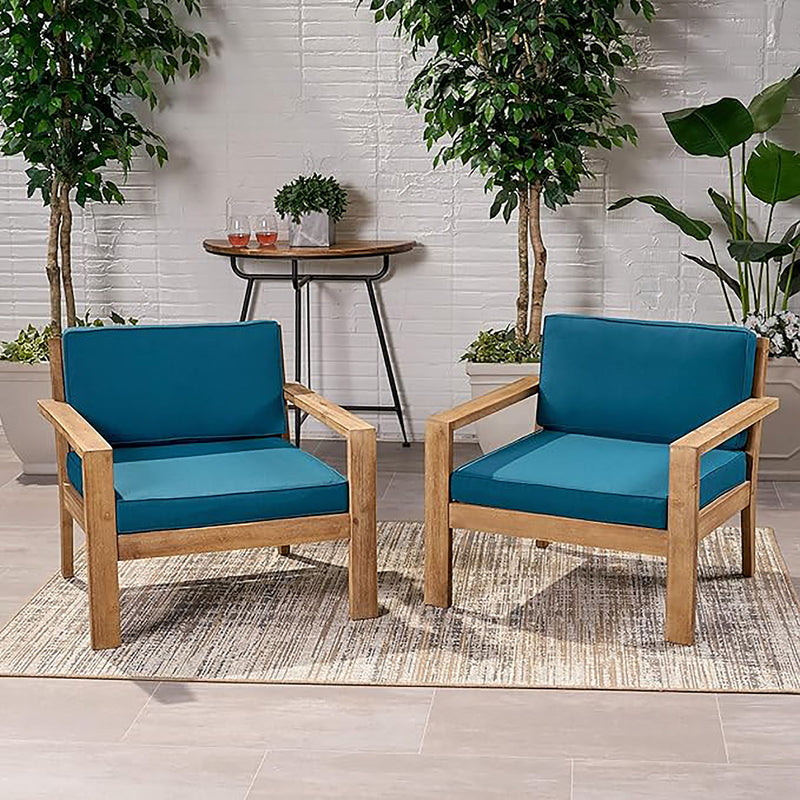 Antoine - Outdoor Acacia Wood Club Chairs With Cushions, (Set of 2) - R&R Furniture Gallery (Fountain Valley, CA)