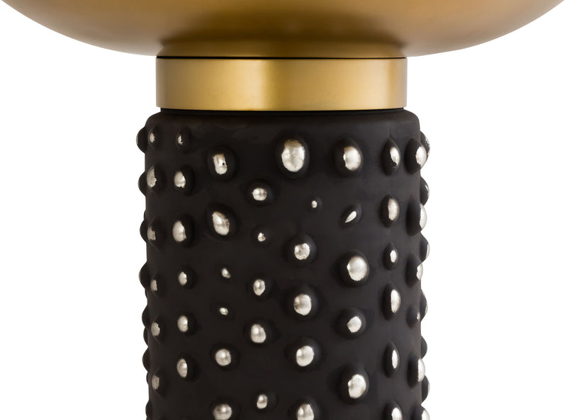 TOV Furniture Blaze side table with a glass top and brass legs, featuring a light brown finish and modern design.