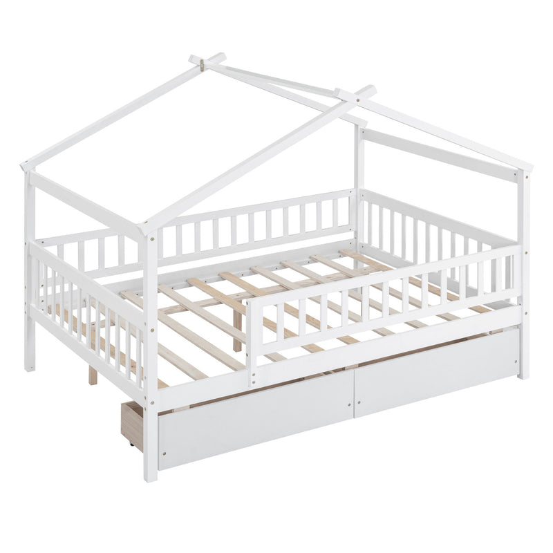 DreamHaus house bed with storage drawers, featuring a cozy house-shaped design and two built-in storage drawers underneath.