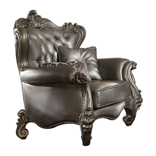 Versailles - Chair With 2 Pillows - Silver Synthetic Leather & Antique Platinum - R&R Furniture Gallery (Fountain Valley, CA)