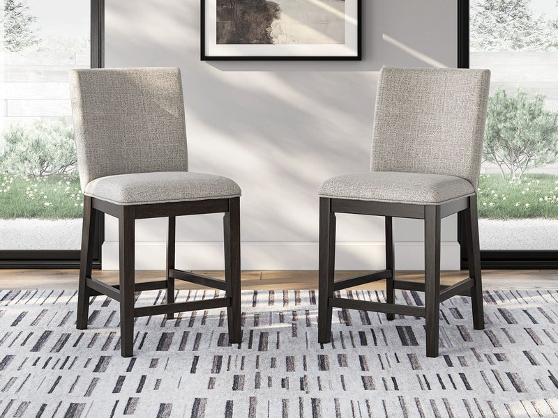 Neymorton - Upholstered Barstool (Set of 2) - Dark Grayish Brown - R&R Furniture Gallery (Fountain Valley, CA)