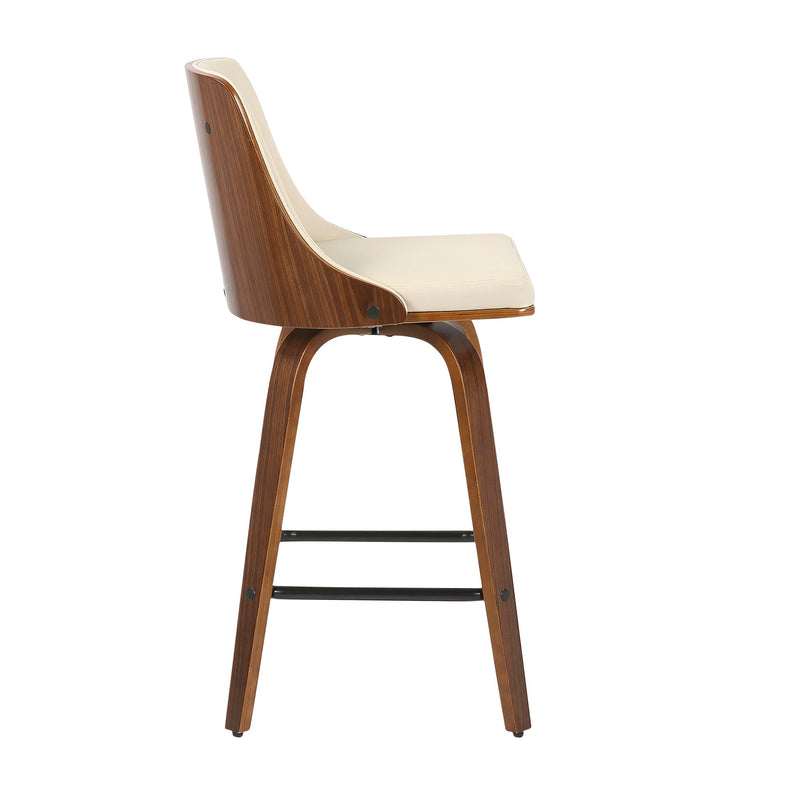 Set of 2 Lumi Source Gianna mid-century modern counter stools with wooden seats and metal legs, ideal for kitchen or bar counter.