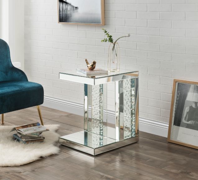 Nysa - 24" Accent Table - Mirrored & Faux Crystals Inlay - R&R Furniture Gallery (Fountain Valley, CA)