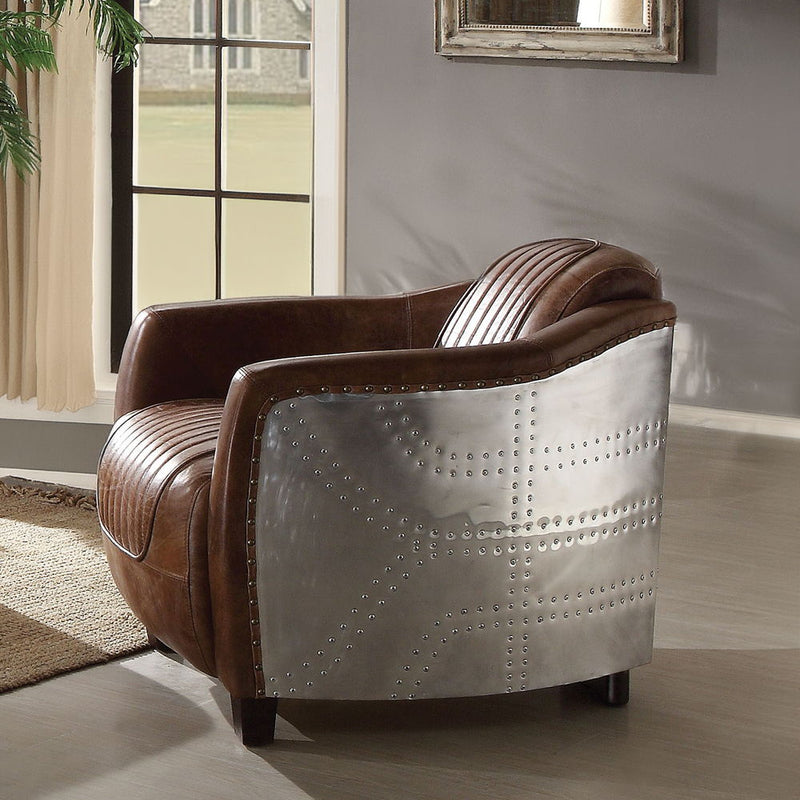 Brancaster - Chair - Retro Brown Top Grain Leather & Aluminum - R&R Furniture Gallery (Fountain Valley, CA)