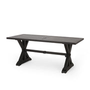 Modern outdoor dining table with X-shaped legs and umbrella hole by Noble House, perfect for patio gatherings